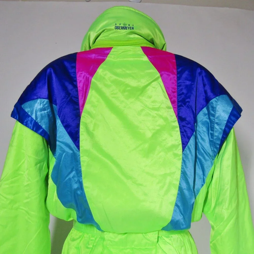 VTG OBERMEYER Snow Ski Suit One Piece NEON Insulated 80s Rad Clown Gaper Day 10 - Picture 6 of 13